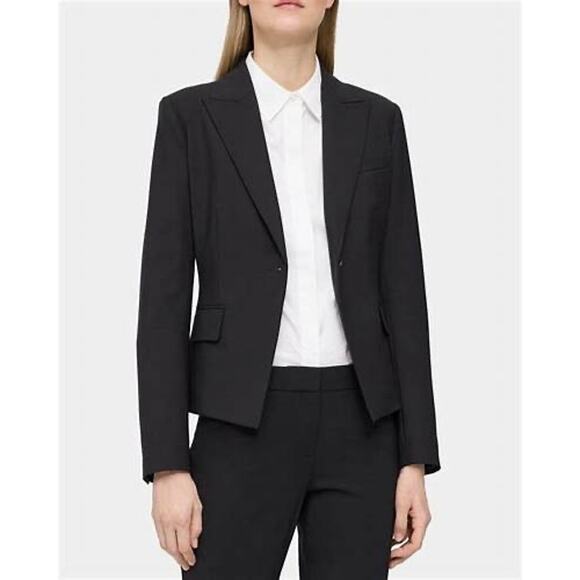 Theory Brince Approach Black Structured One Button Blazer Jacket Size 0 - Picture 1 of 15